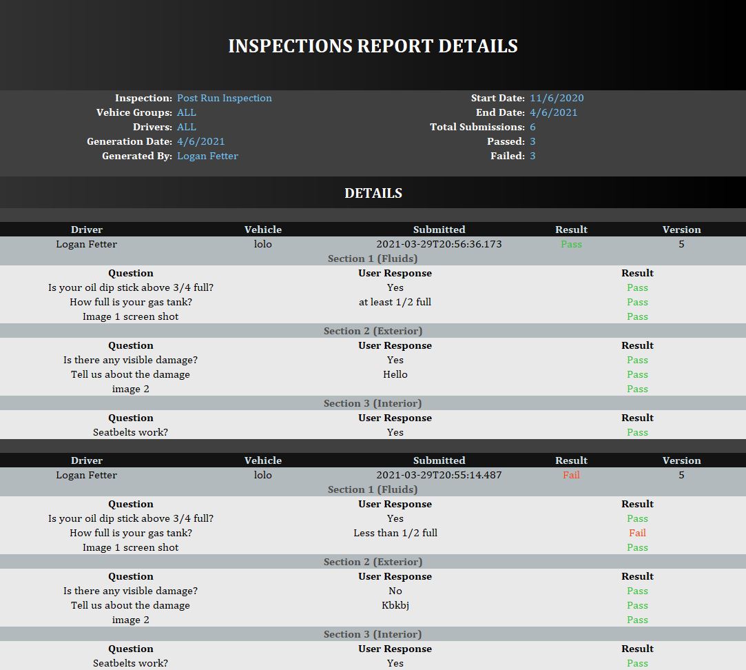 Inspection Report Documentation